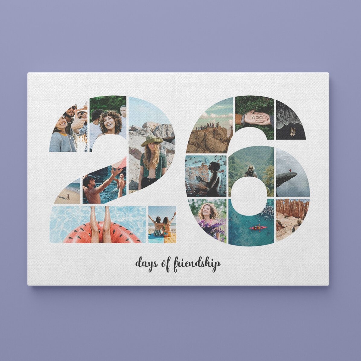 Tableau paysage personnalisé avec 16 photos, modèle n° 26, et un message