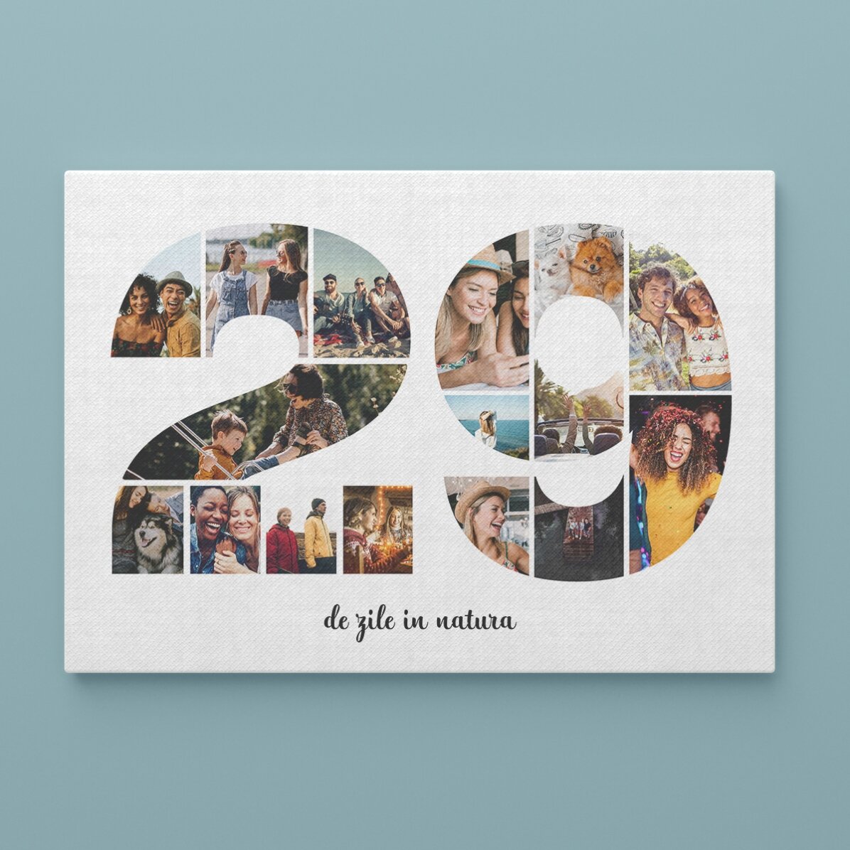 Tableau paysage personnalisé avec 16 photos, modèle n° 29, et un message