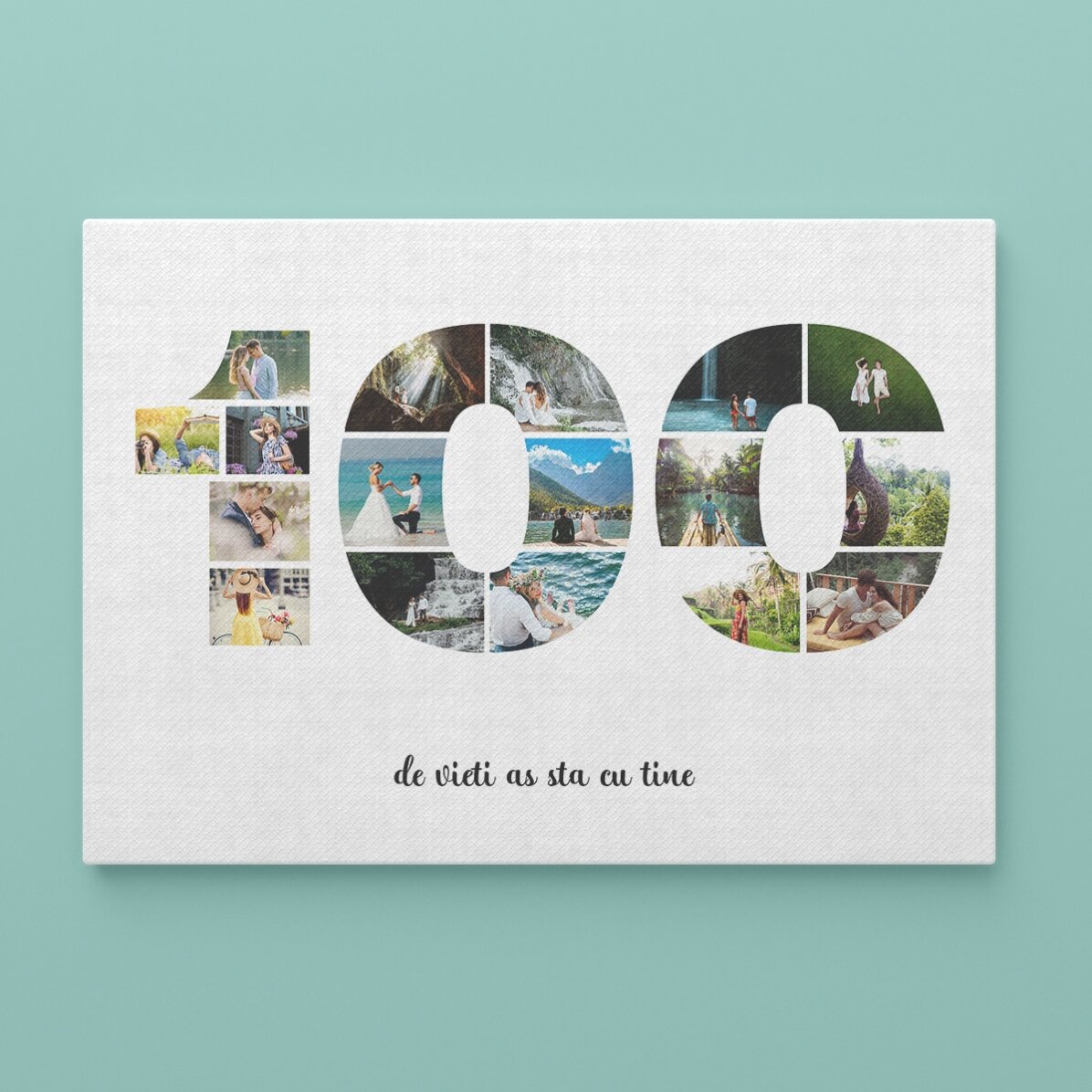 Tableau paysage personnalisé avec 17 photos (modèle n° 100) et un message