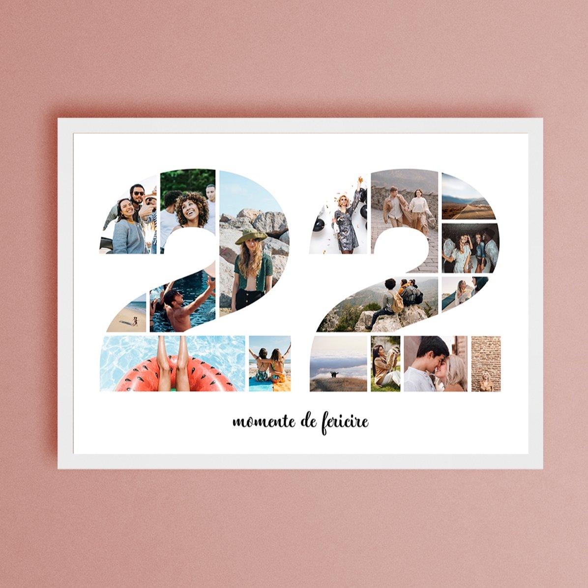 Tableau paysage personnalisé avec 17 photos (modèle n° 22) et un message