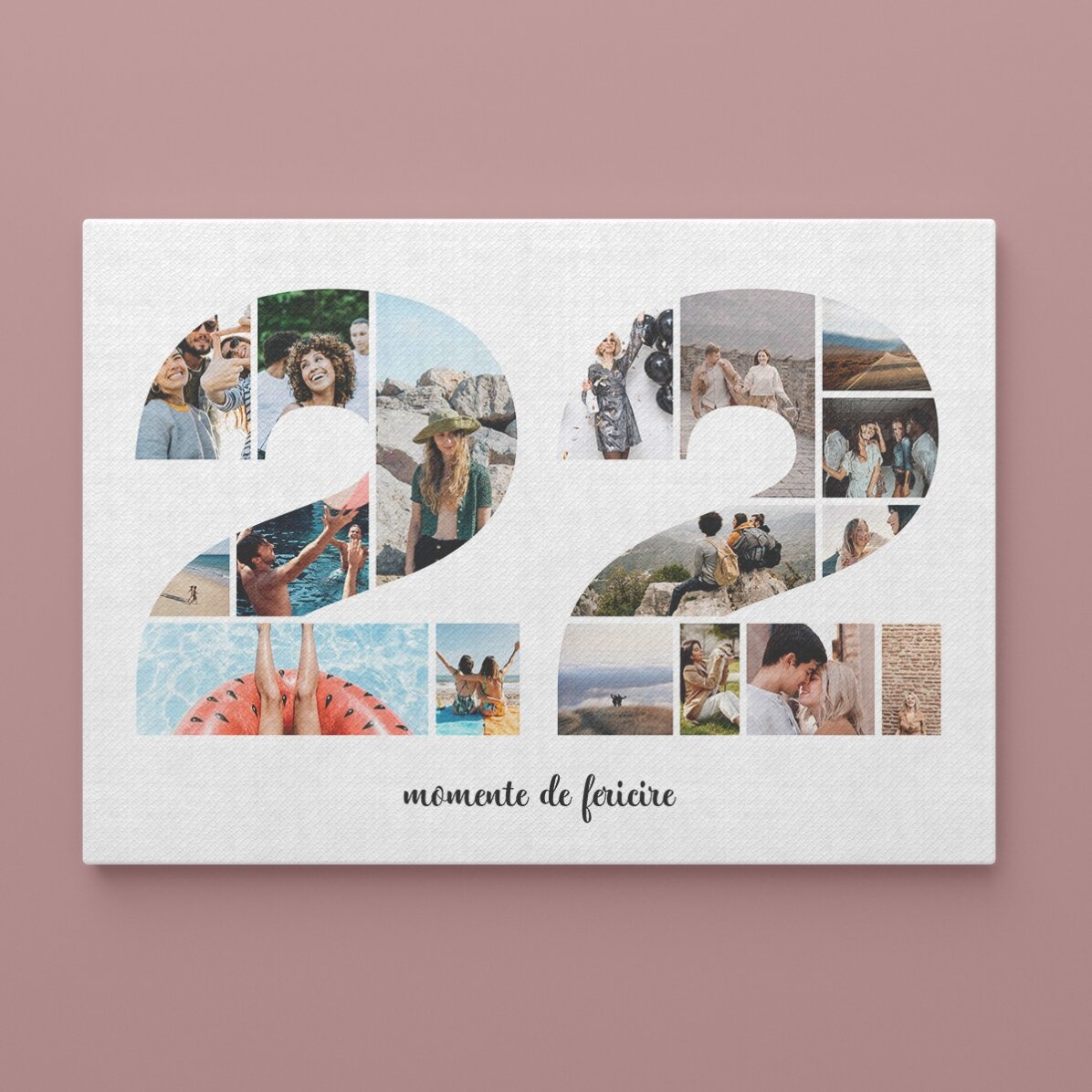Tableau paysage personnalisé avec 17 photos (modèle n° 22) et un message