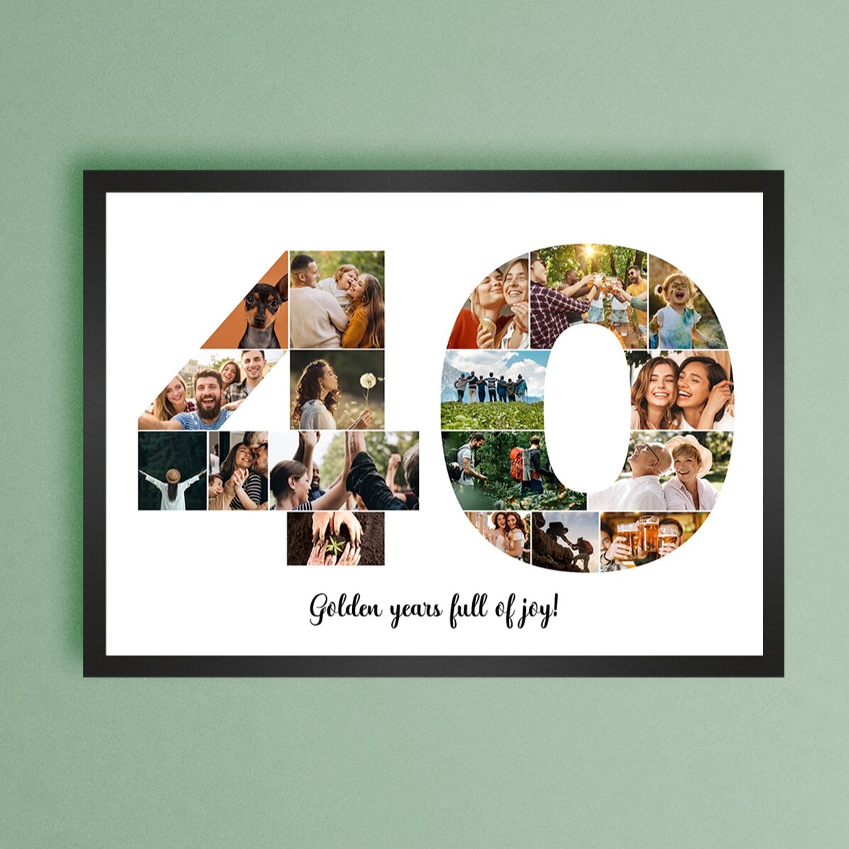 Tableau paysage personnalisé avec 18 photos (modèle n° 40) et un message