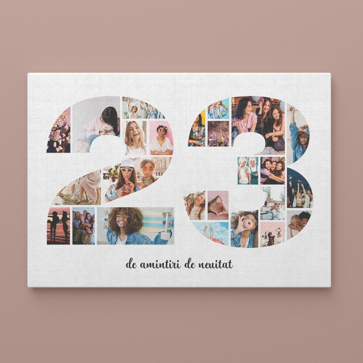 Tableau paysage personnalisé avec 25 photos, modèle n° 23 et message texte