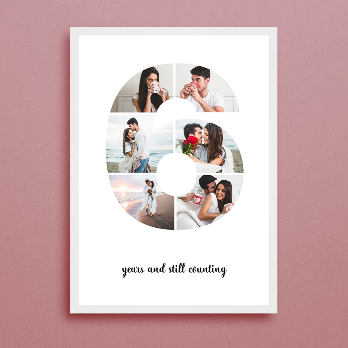 Tableau personnalisé avec 6 photos, modèle n° 6, et un message