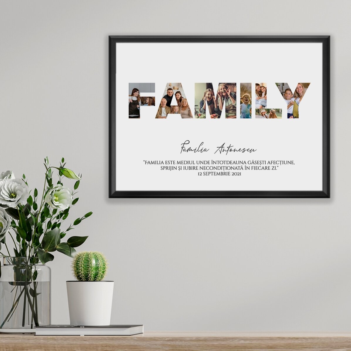 Tableau paysage personnalisé avec 7 photos et un texte - Famille