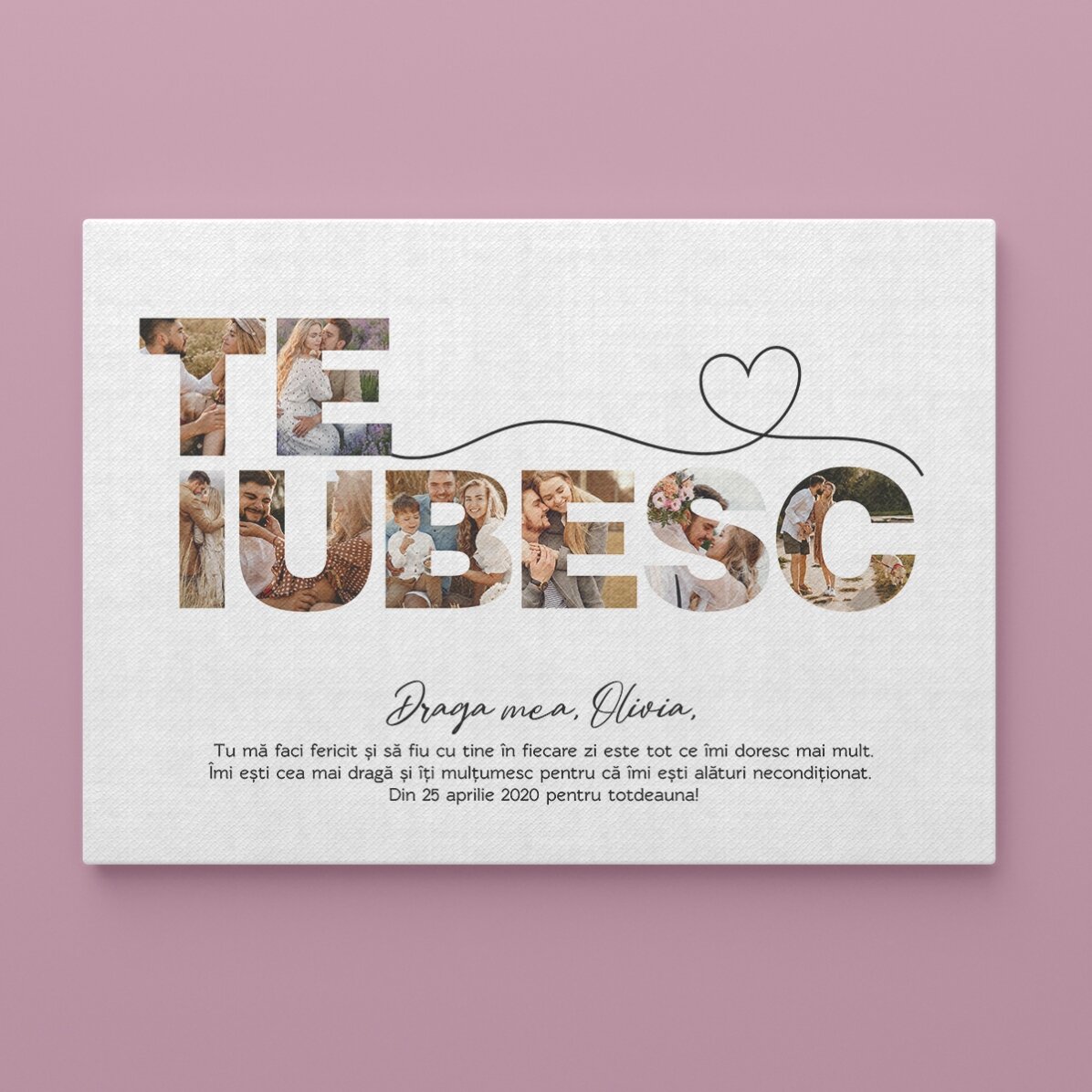 Tableau paysage personnalisé avec 8 photos et un texte - Je t