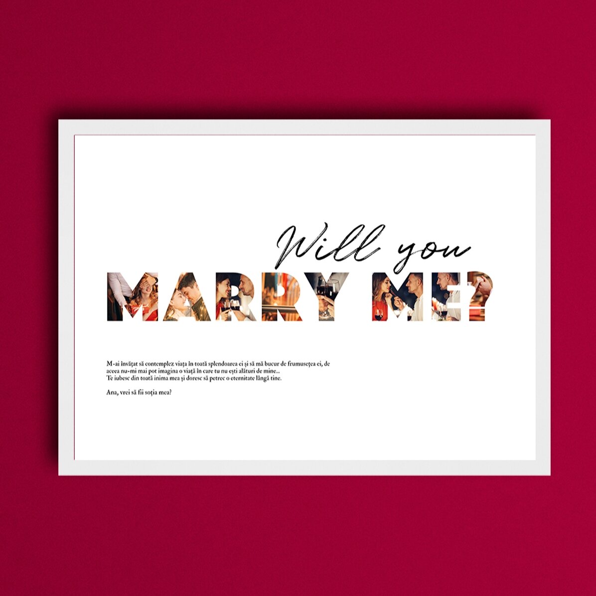Tableau paysage personnalisé avec 8 photos et un texte - « Will you marry me ? »