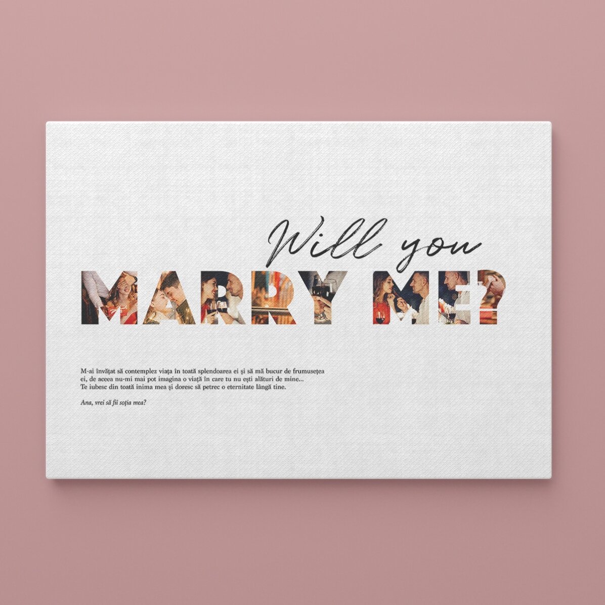 Tableau paysage personnalisé avec 8 photos et un texte - « Will you marry me ? »