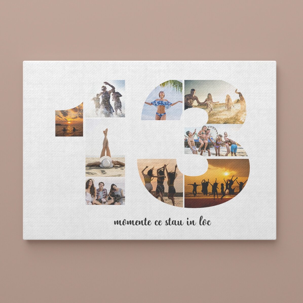 Tableau paysage personnalisé avec 9 photos, modèle n° 13 et message texte
