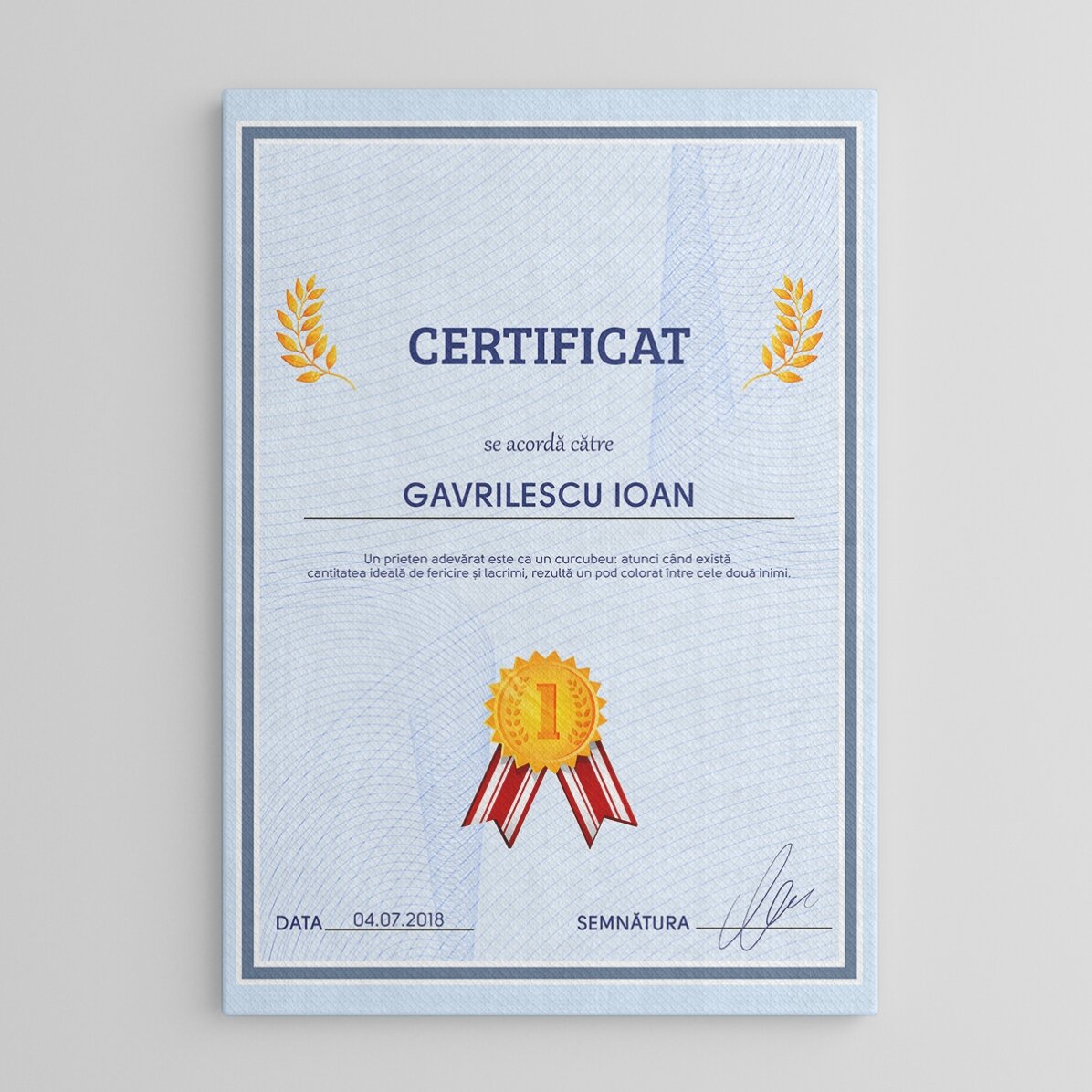 Tableau personnalisé - Certificat de reconnaissance