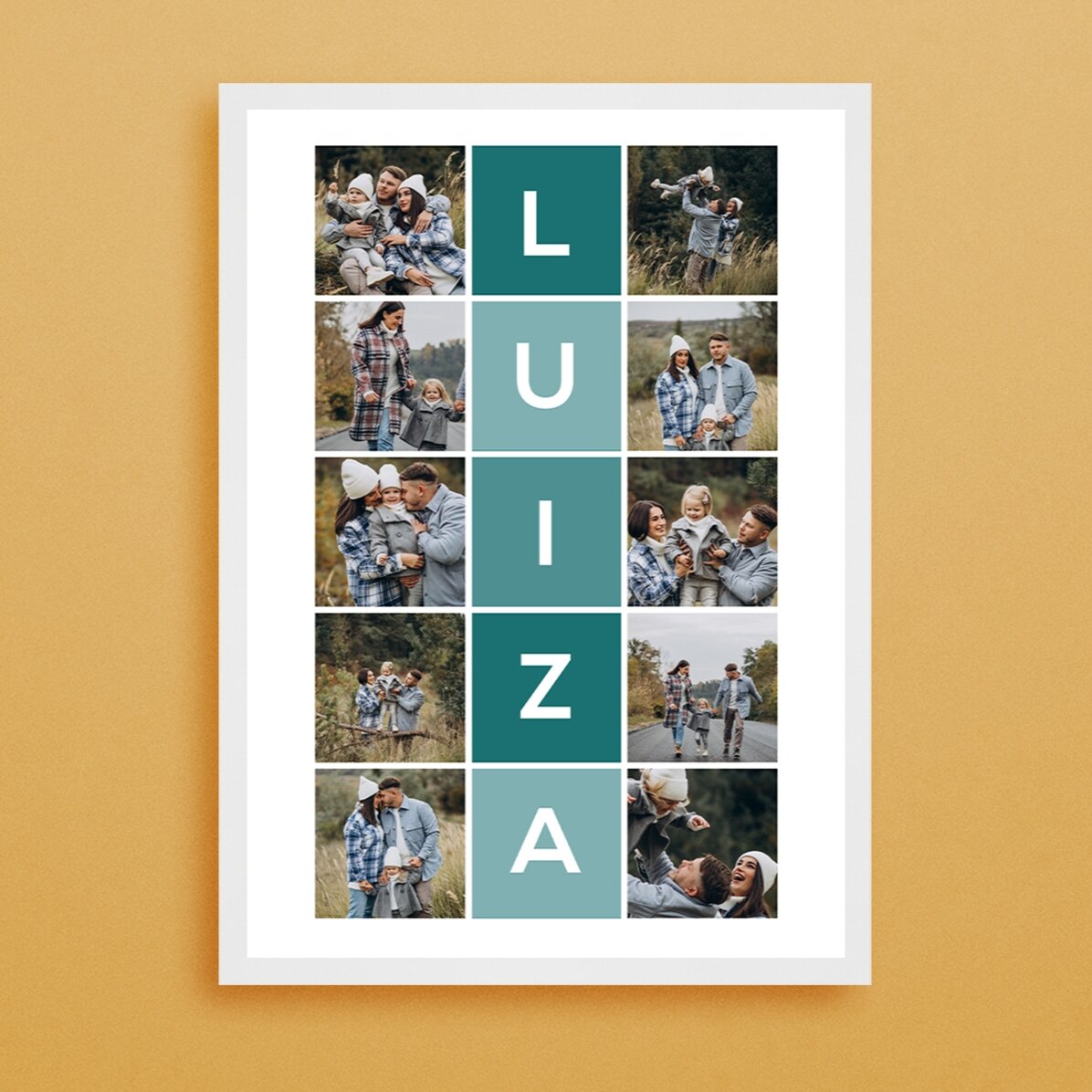 Tableau personnalisé avec 10 photos et un prénom de 5 lettres