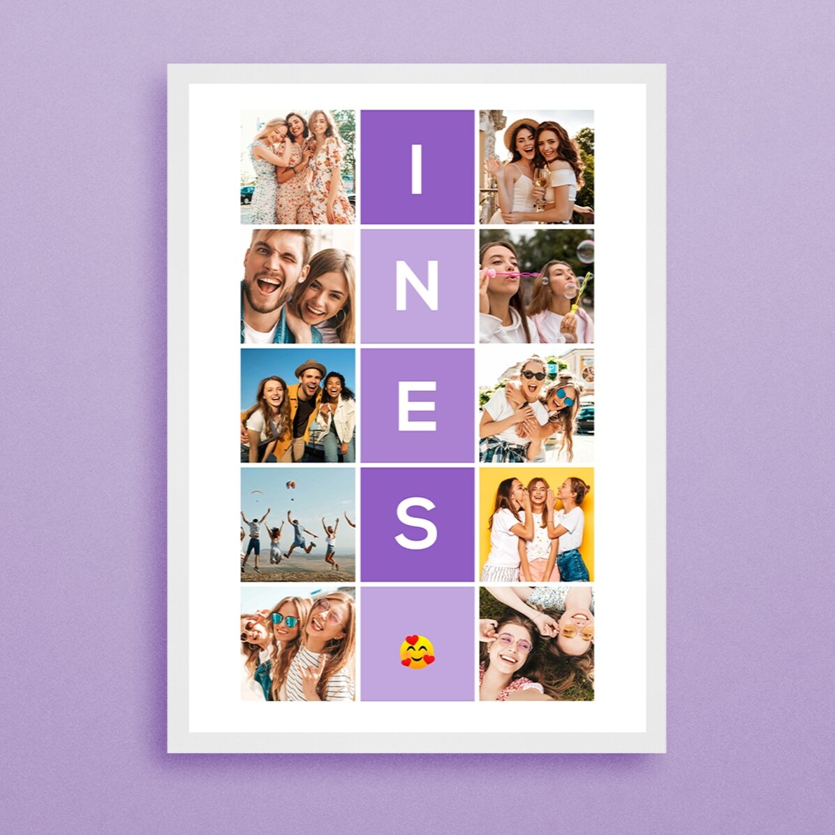 Tableau personnalisé avec 10 photos et un prénom de 5 lettres
