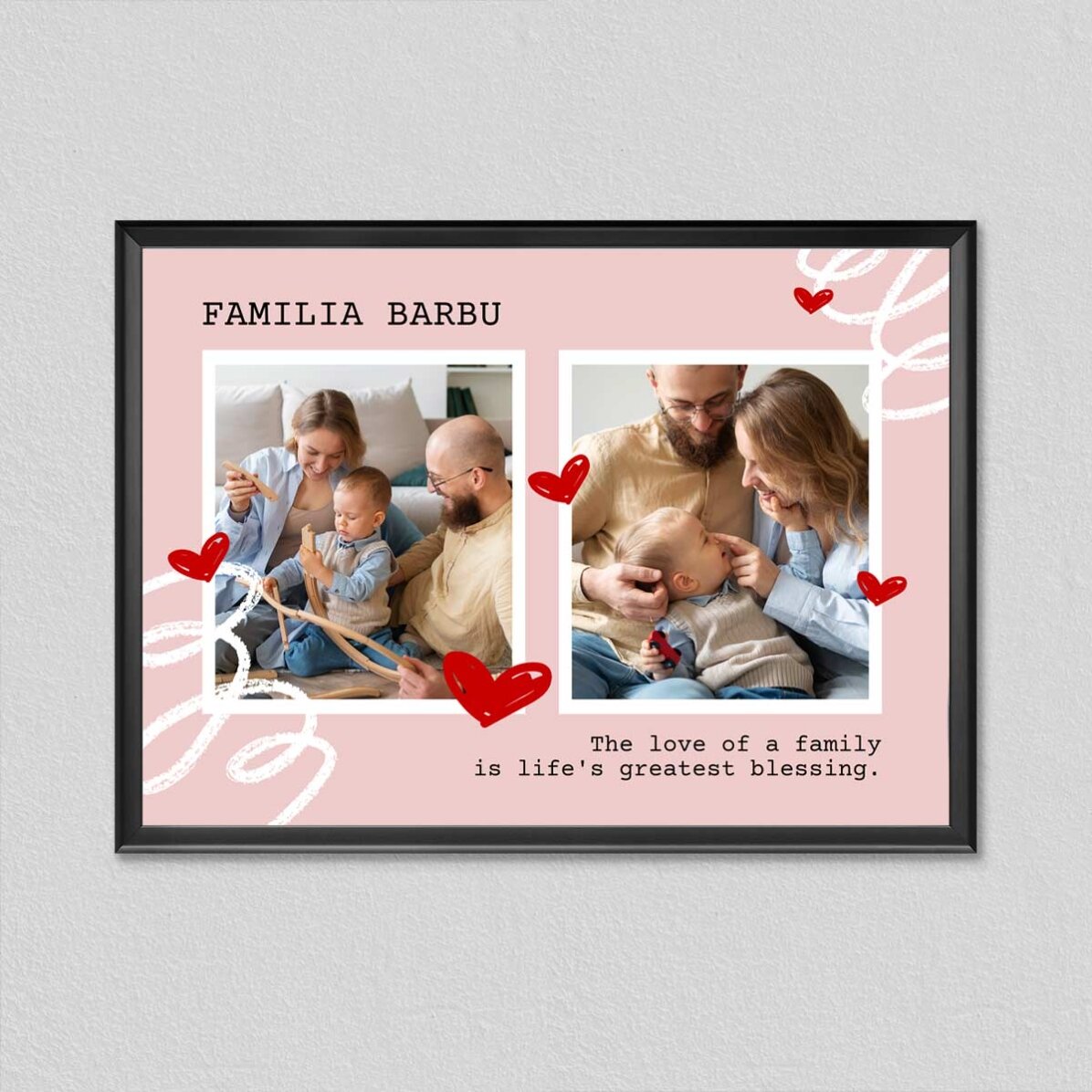Tableau personnalisé avec 2 photos et un texte - Family