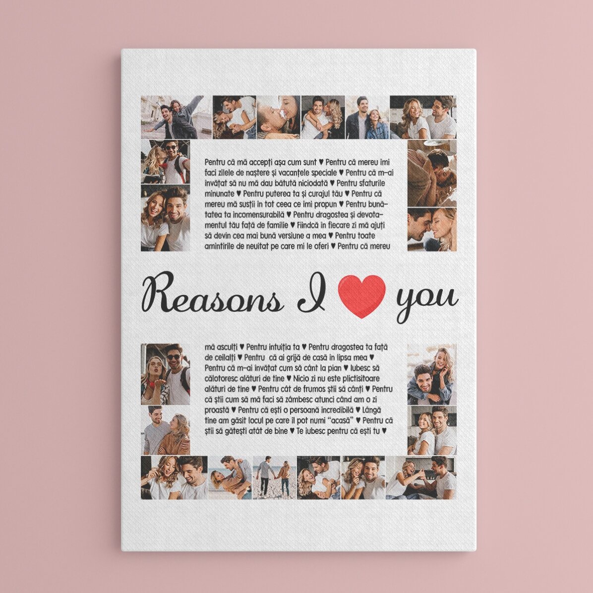 Tableau personnalisé avec 20 photos et un texte - « Reasons I love you »