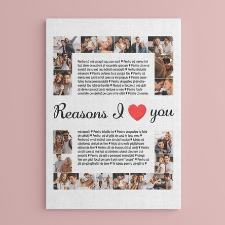 Tableau personnalisé avec 20 photos et un texte - « Reasons I love you »