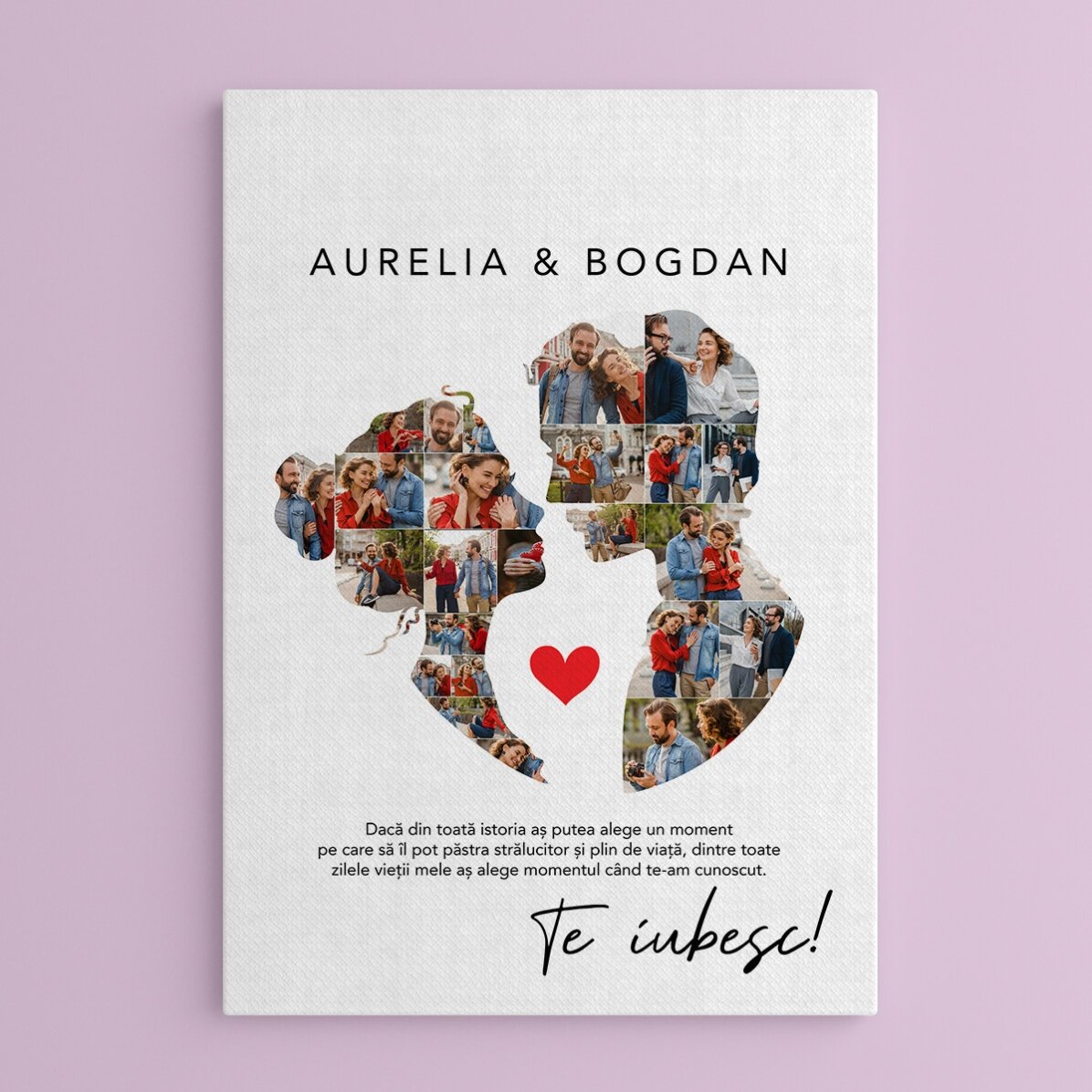 Tableau personnalisé avec 26 photos et un texte pour un couple - Notre amour