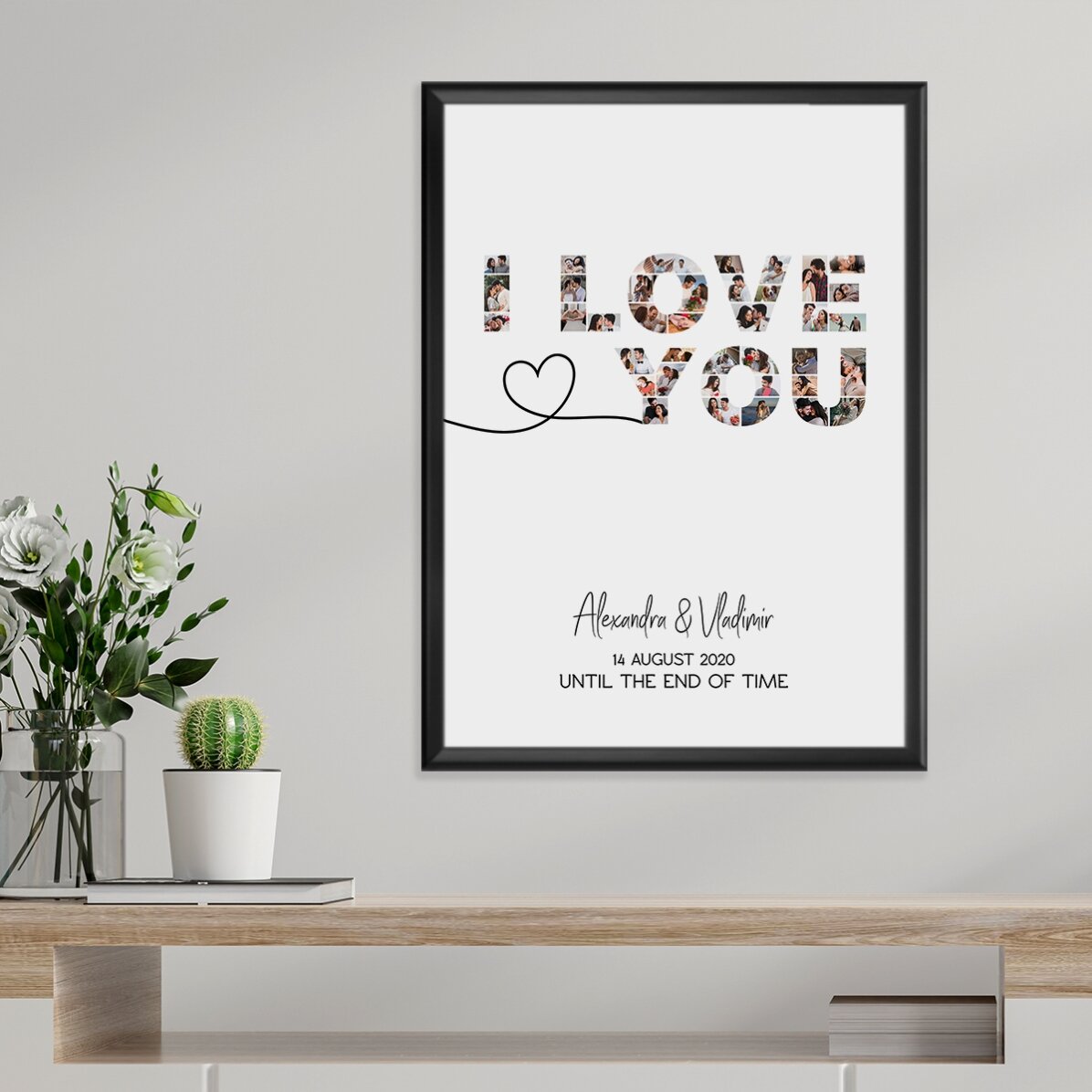 Tableau personnalisé avec 39 photos et un texte - « I love you »