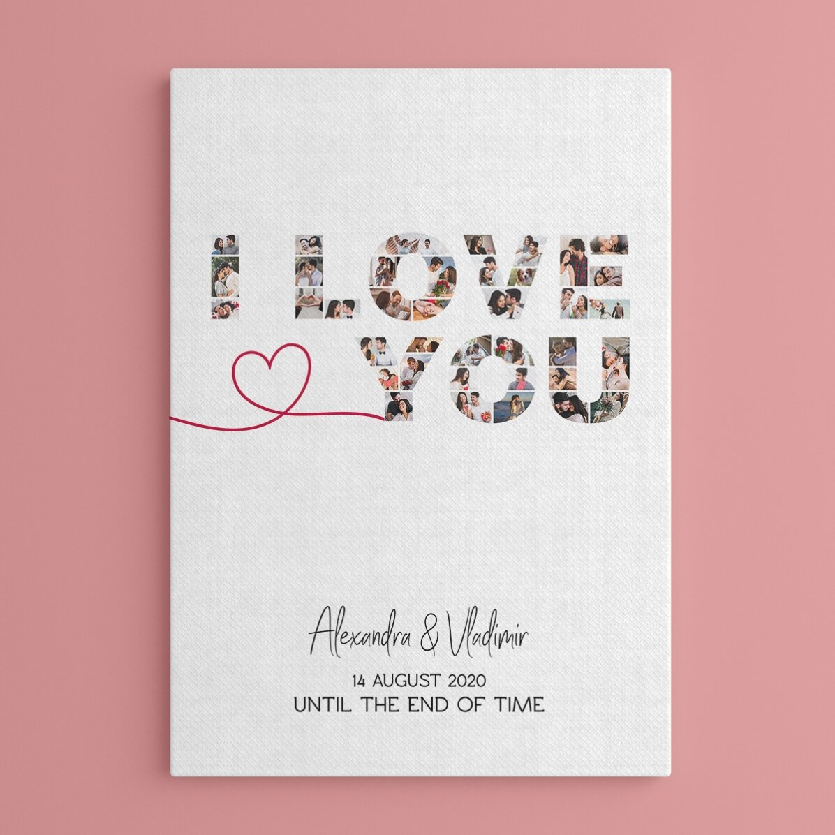 Tableau personnalisé avec 39 photos et un texte - « I love you »