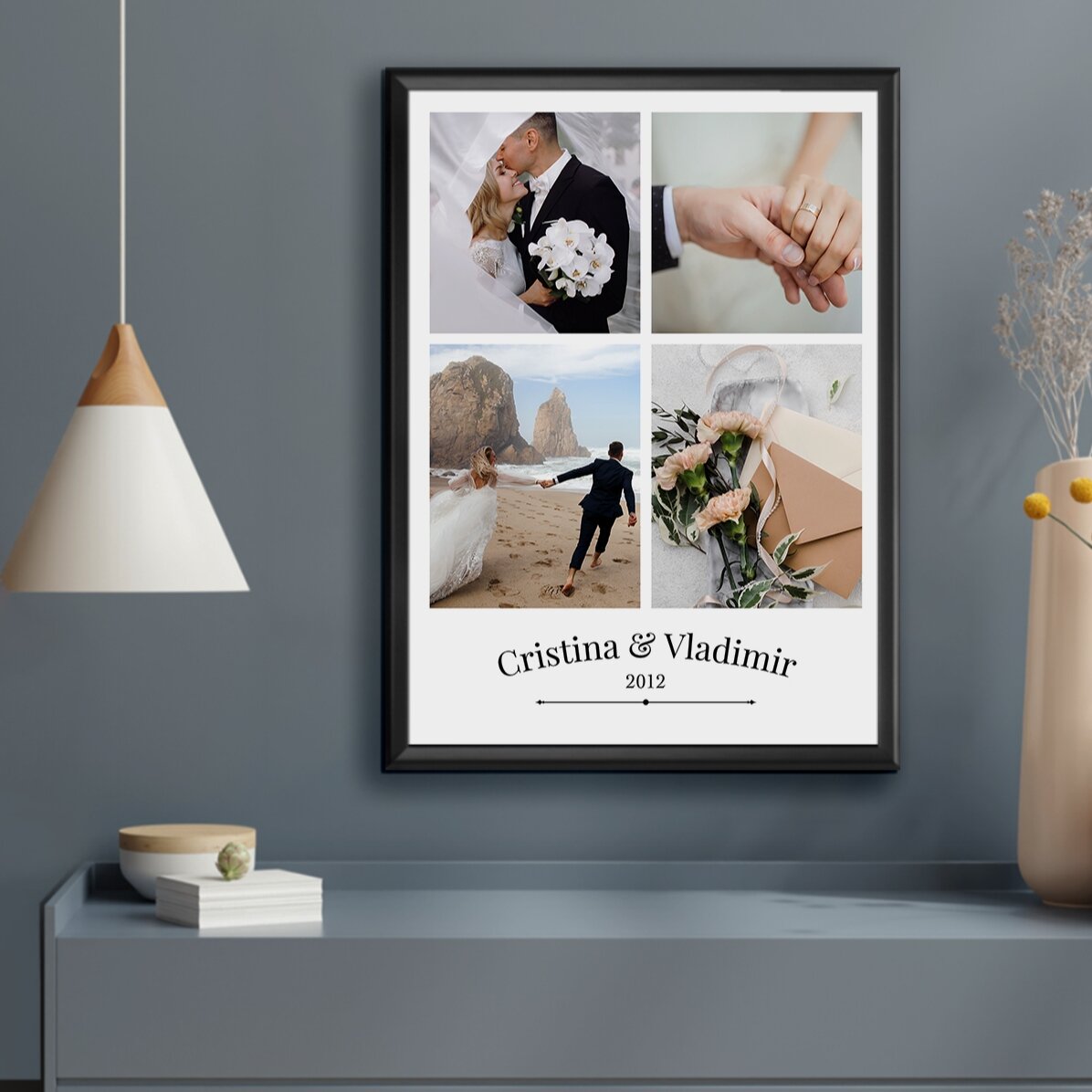 Tableau personnalisé avec 4 photos de couple