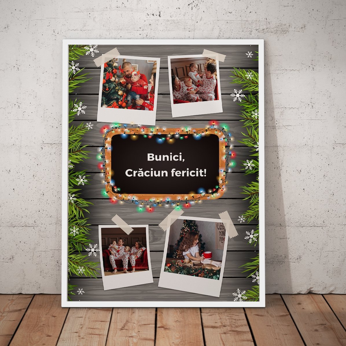 Tableau personnalisé avec 4 photos et un texte - modèle de Noël