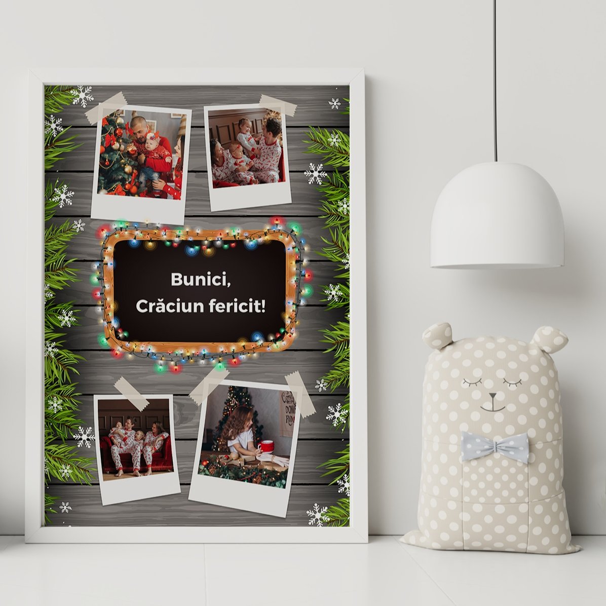 Tableau personnalisé avec 4 photos et un texte - modèle de Noël