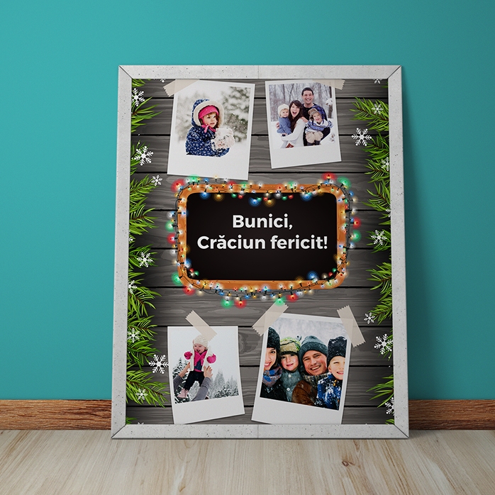 Tableau personnalisé avec 4 photos et un texte - modèle de Noël