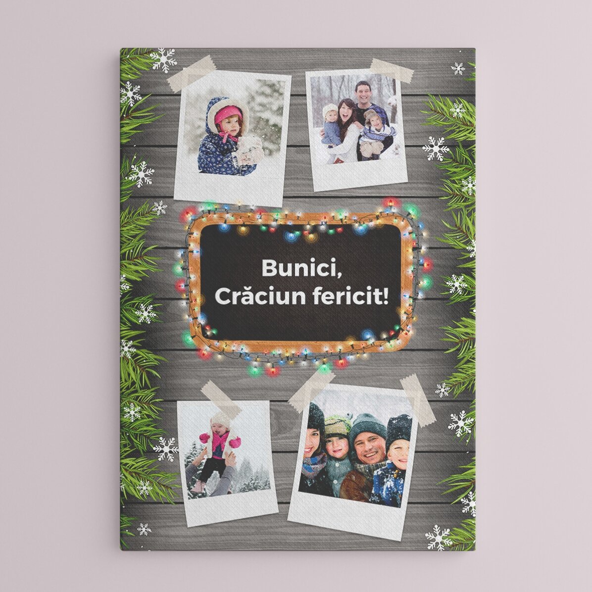 Tableau personnalisé avec 4 photos et un texte - modèle de Noël