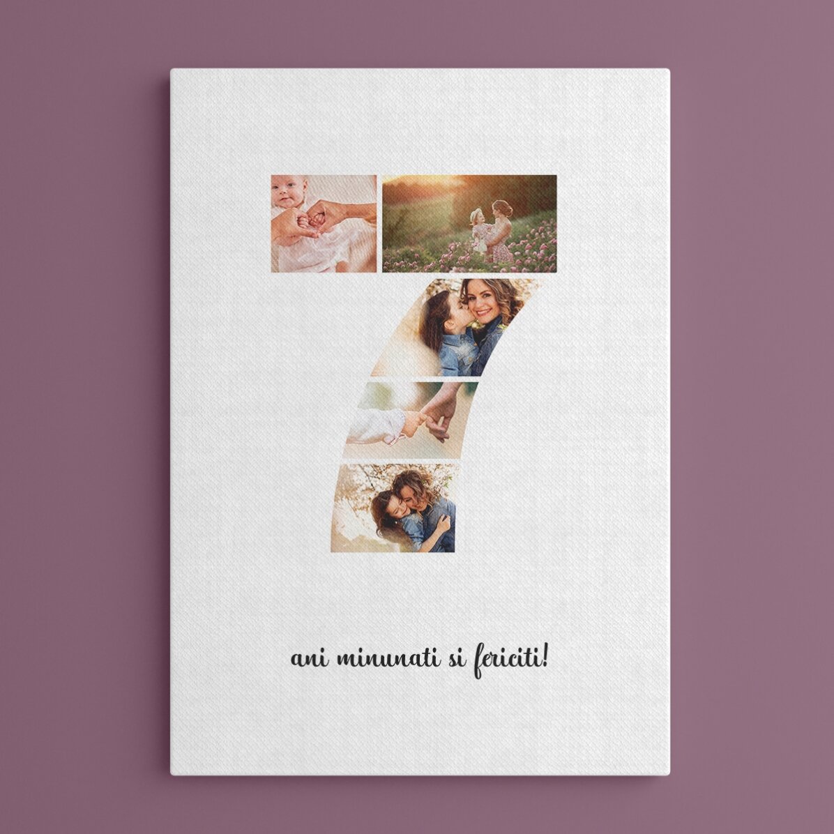 Tableau personnalisé avec 5 photos, modèle n° 7, et un message
