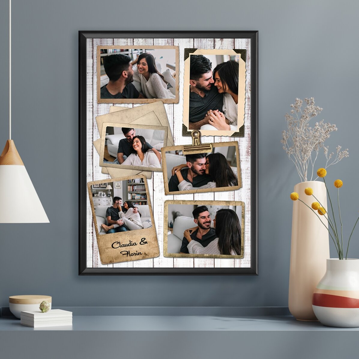 Tableau personnalisé avec 6 photos, style vintage