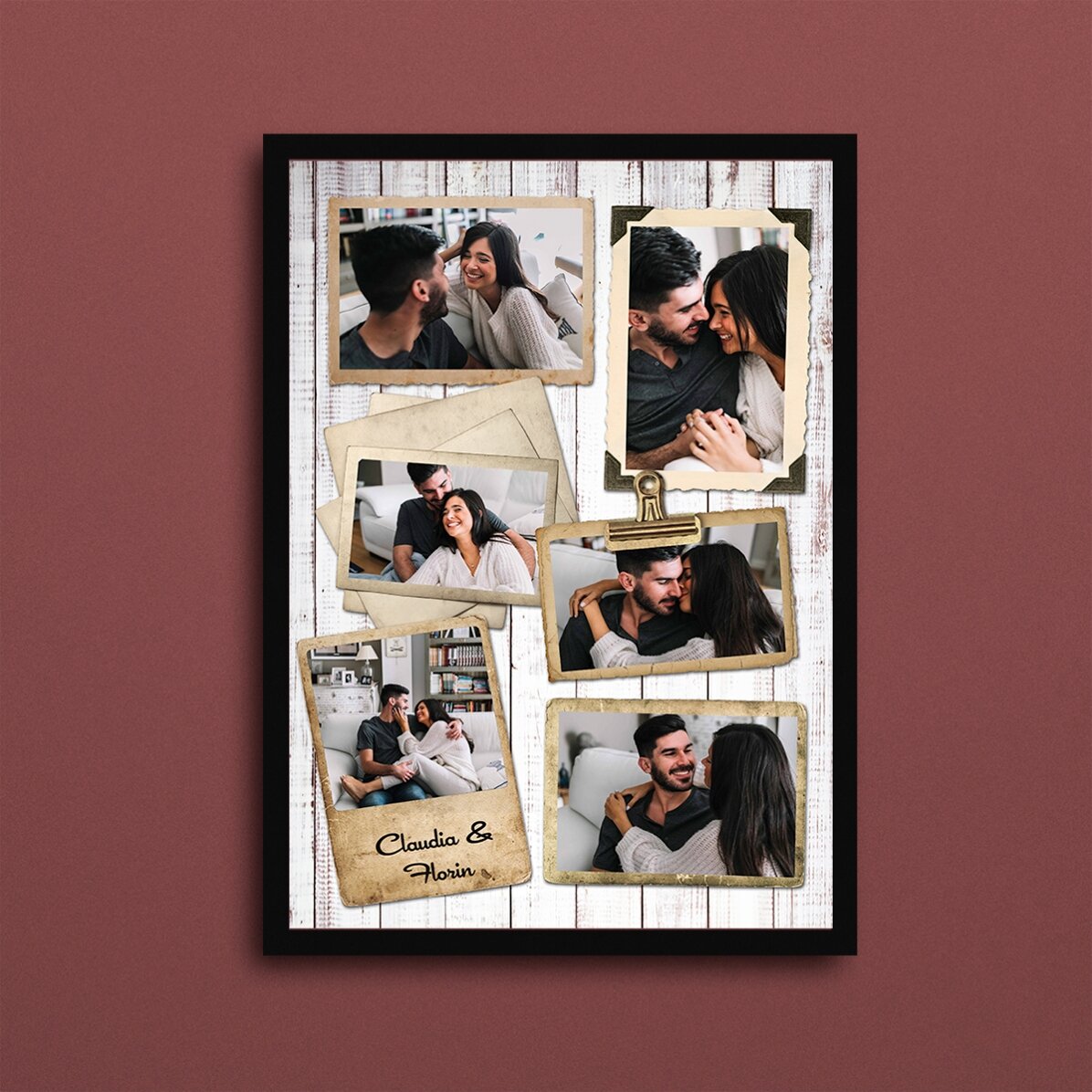 Tableau personnalisé avec 6 photos, style vintage