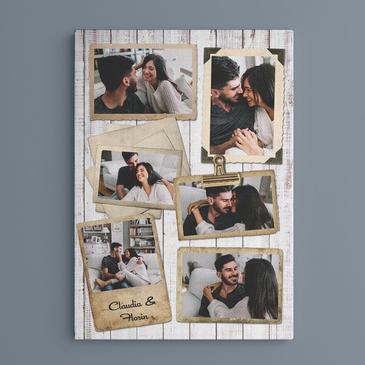 Tableau personnalisé avec 6 photos, style vintage