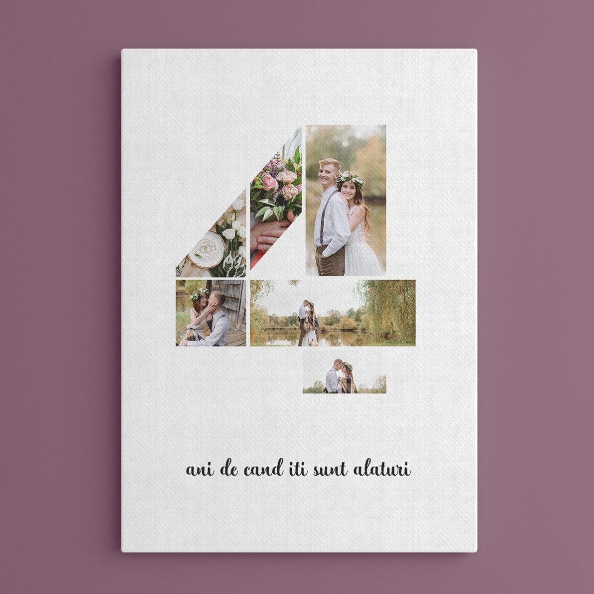 Tableau personnalisé avec 6 photos, modèle n° 4, et un message