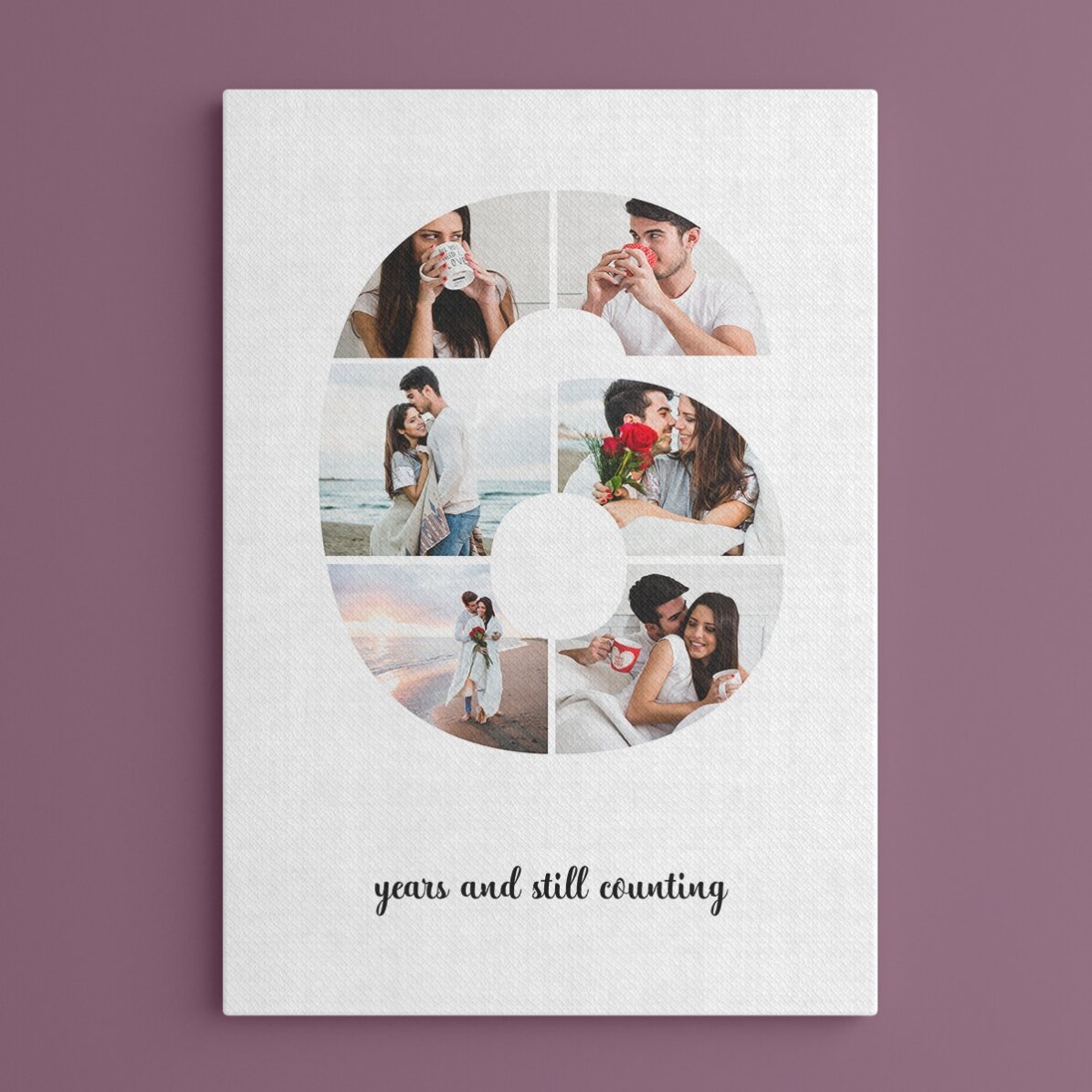 Tableau personnalisé avec 6 photos, modèle n° 6, et un message