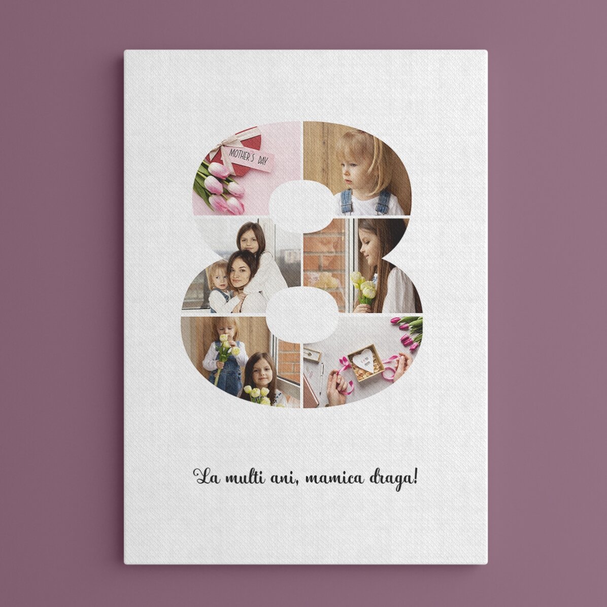 Tableau personnalisé avec 6 photos, modèle n° 8, et un message