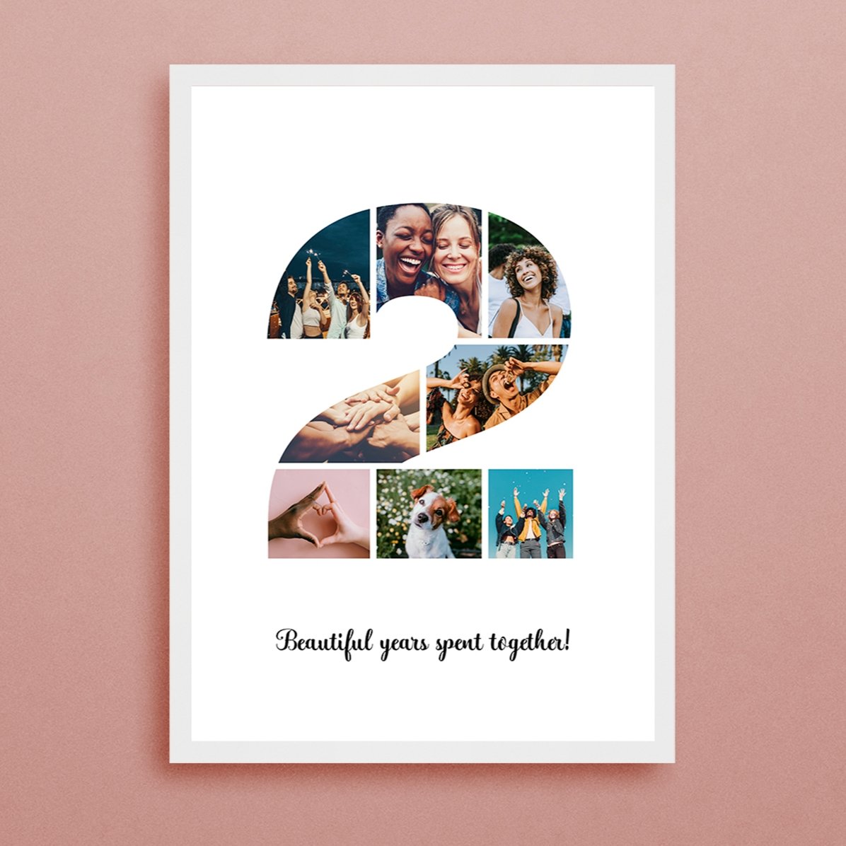 Tableau personnalisé avec 8 photos, modèle n° 2, et un message
