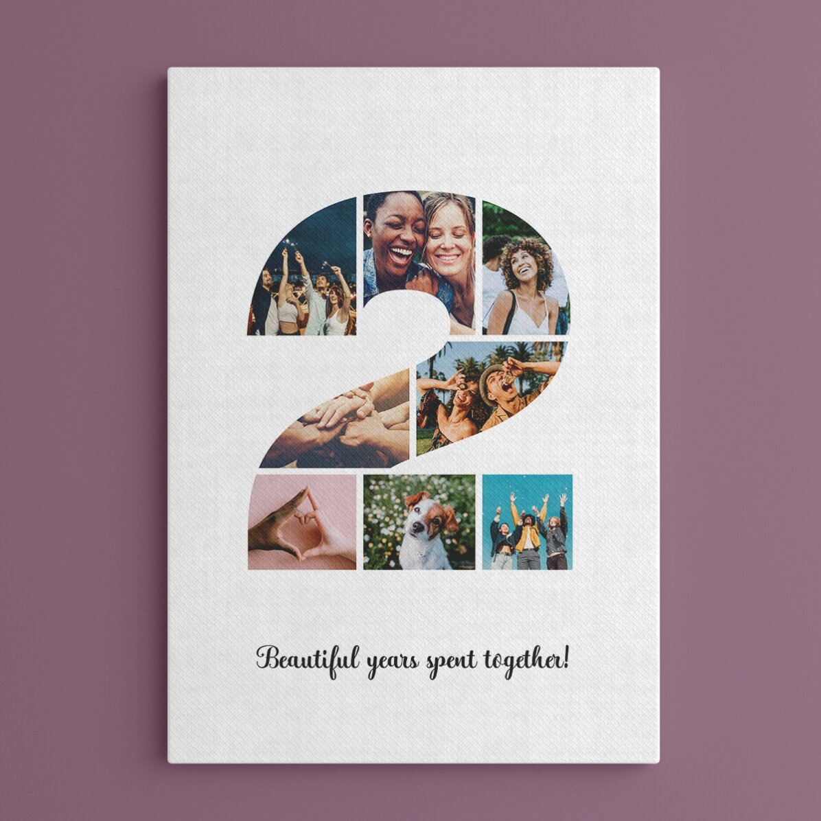 Tableau personnalisé avec 8 photos, modèle n° 2, et un message