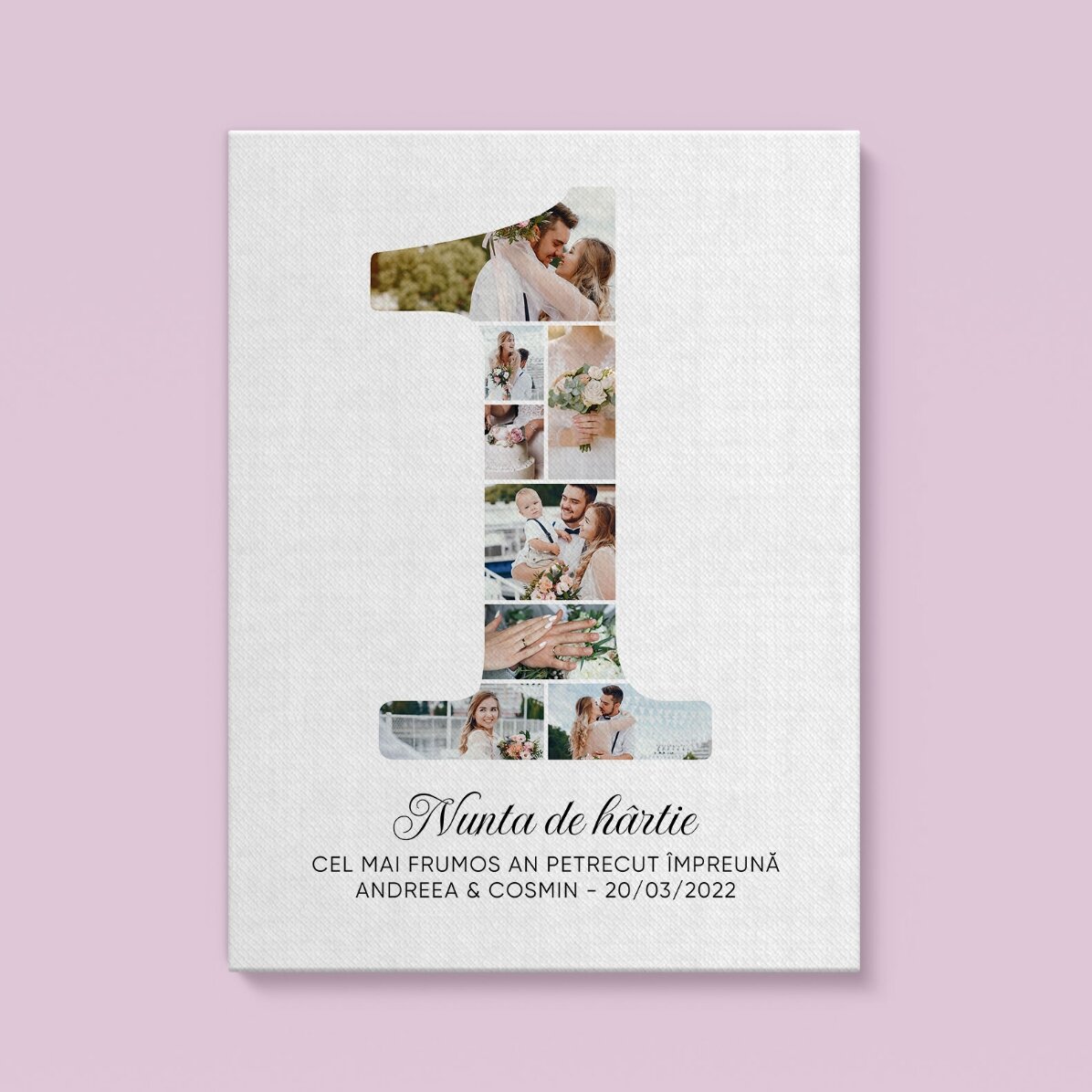Tableau personnalisé avec le chiffre 1, des photos et un message - Anniversaire