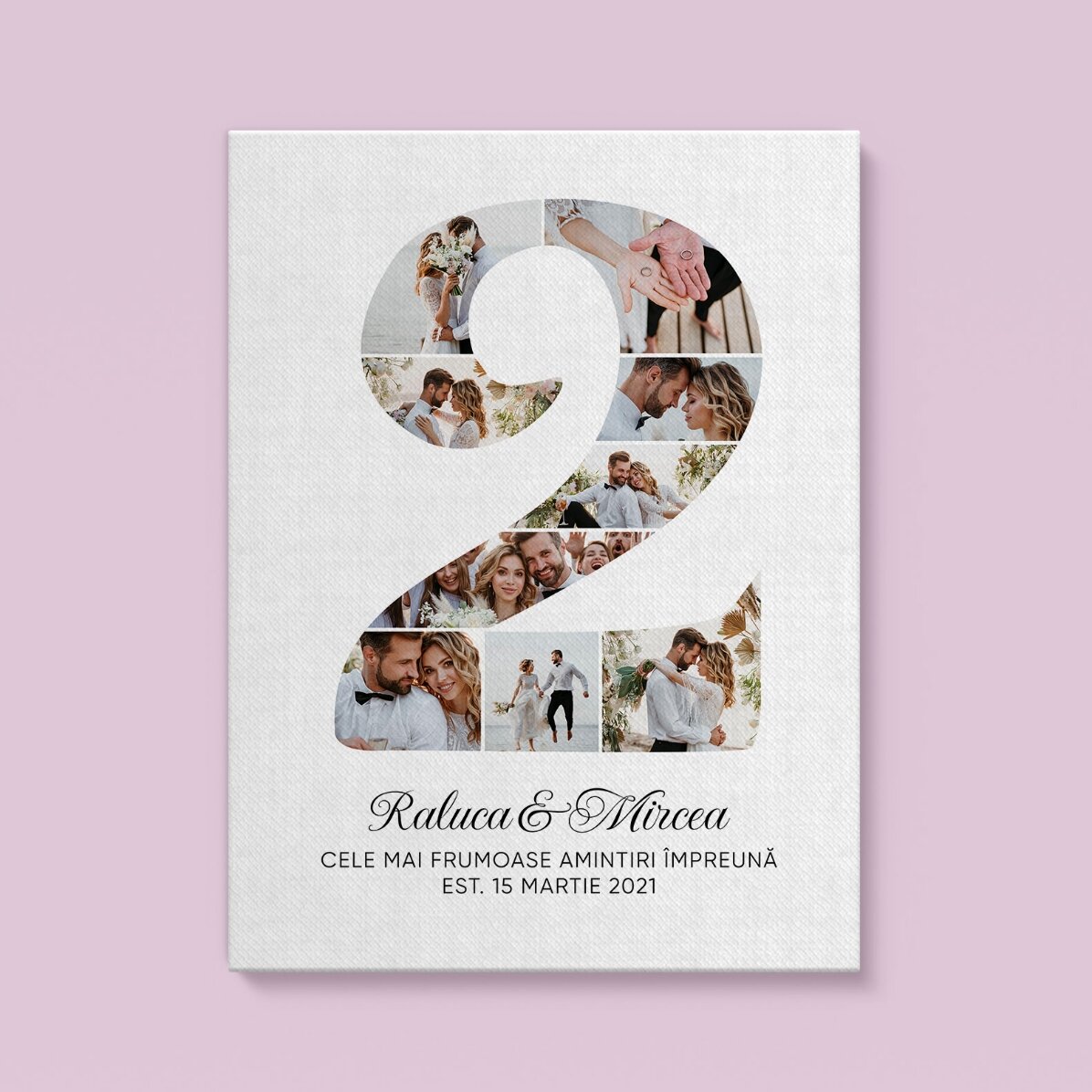 Tableau personnalisé avec le chiffre 2, des photos et un message - Anniversaire de relation
