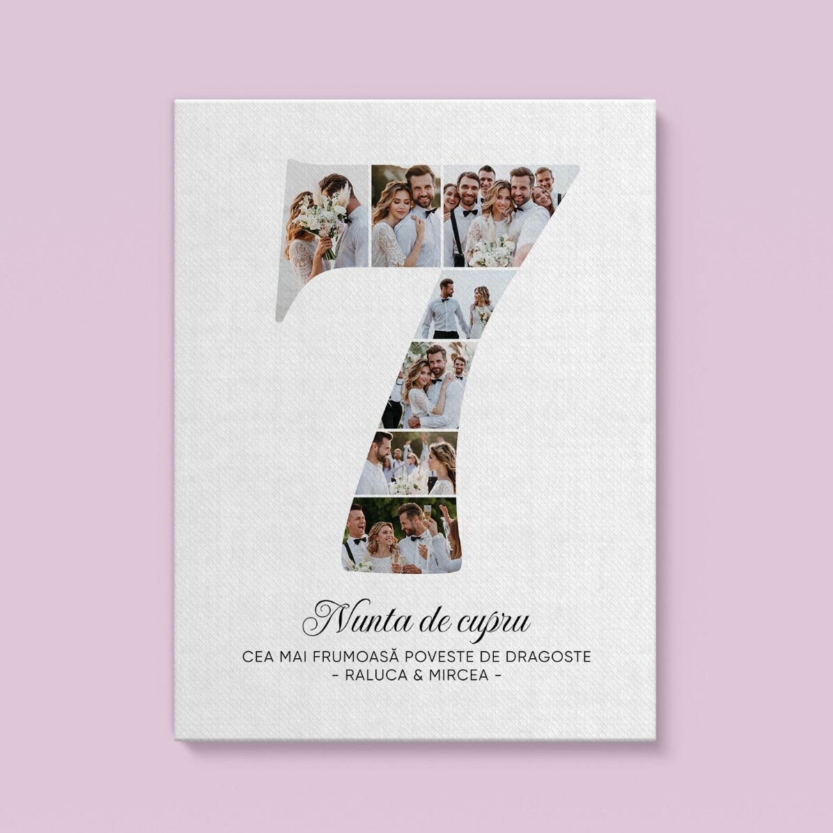 Tableau personnalisé avec le chiffre 7, des photos et un message - Anniversaire de relation