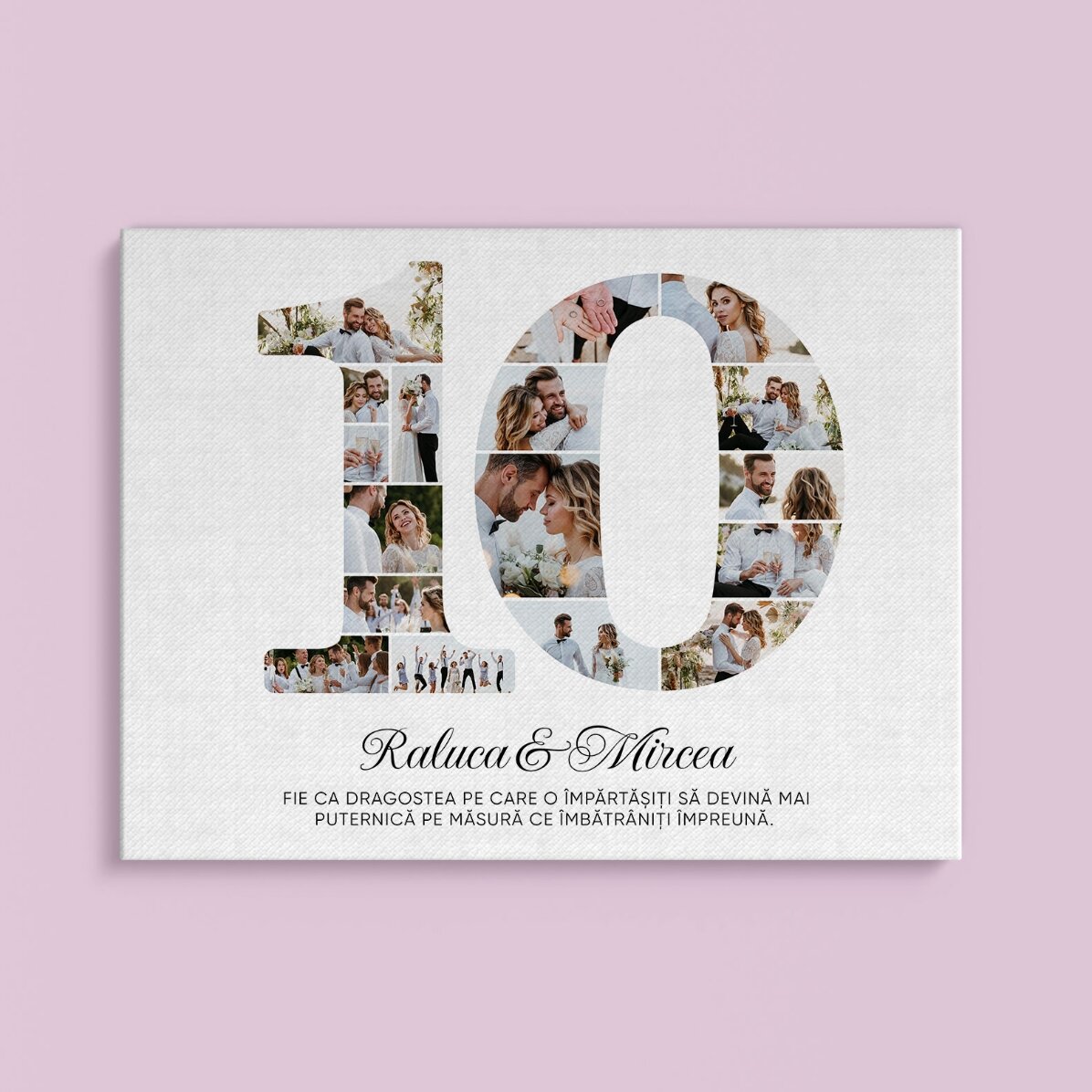 Tableau personnalisé avec le numéro 10, des photos et un message - Anniversaire de relation