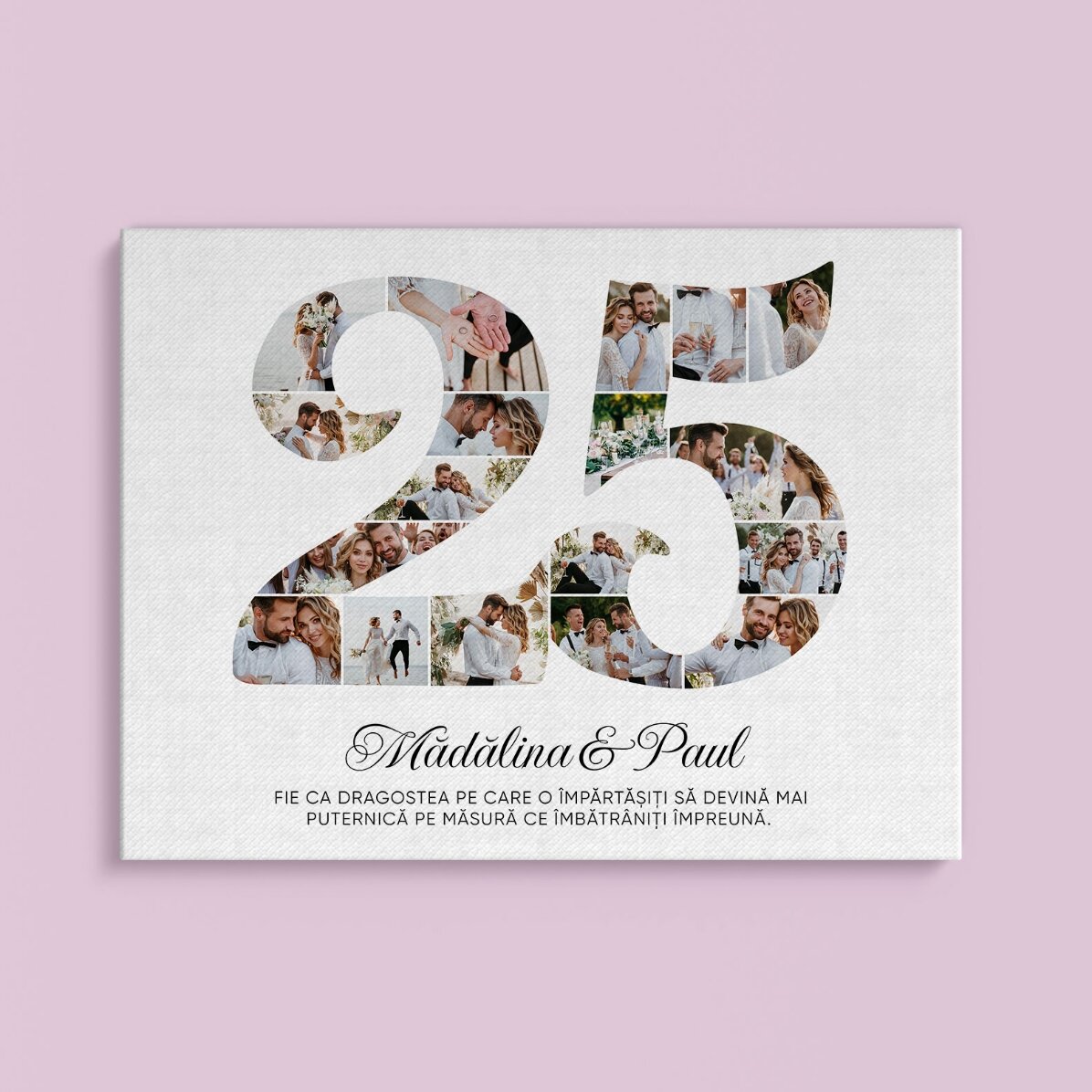 Tableau personnalisé avec le numéro 25, des photos et un message - Anniversaire de couple