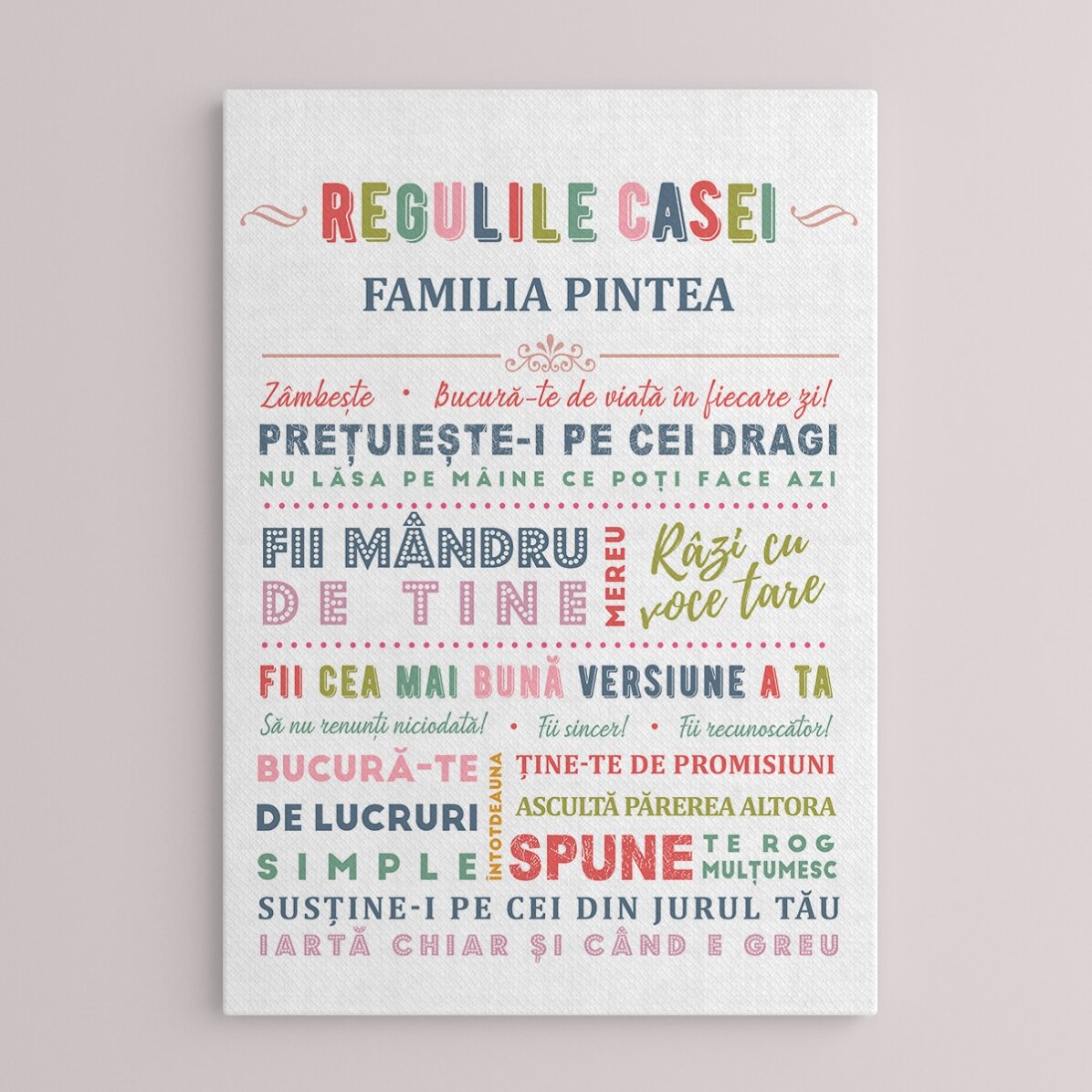 Tableau personnalisé avec texte - Règles de la maison