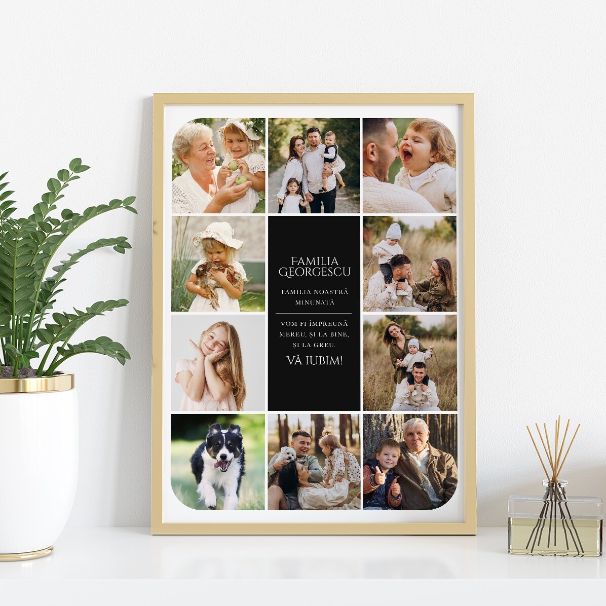 Tableau personnalisé avec un texte et 10 photos - Notre famille