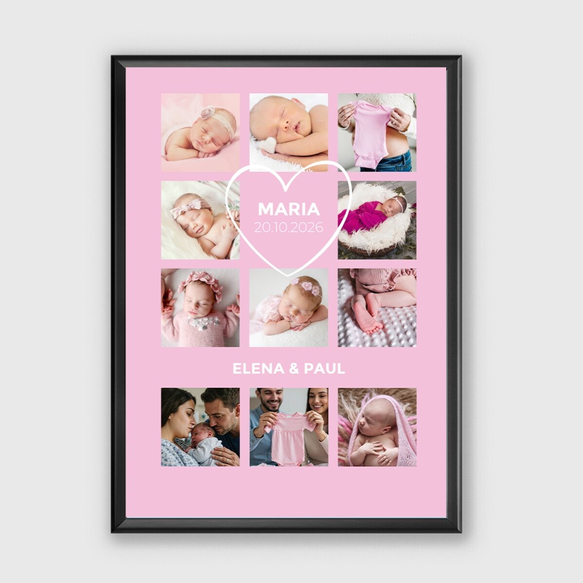 Tableau personnalisé avec un texte et 11 photos - Bébé