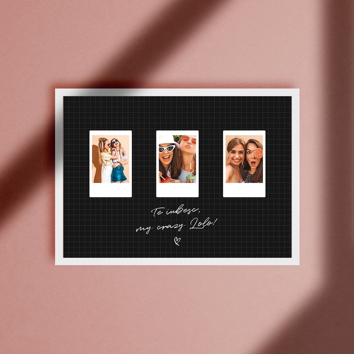 Tableau personnalisé avec un texte et 3 photos au format Polaroid - Meilleurs amis