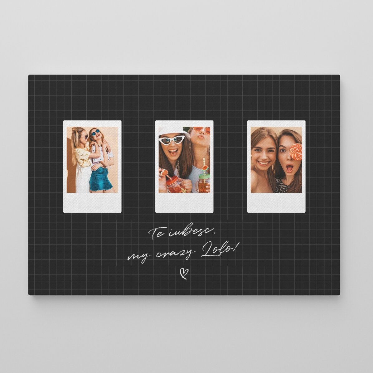 Tableau personnalisé avec un texte et 3 photos au format Polaroid - Meilleurs amis