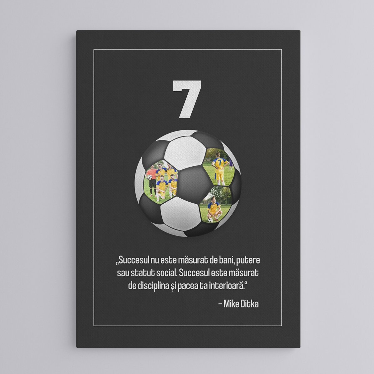 Tableau personnalisé avec un texte et 3 photos - Ballon de football