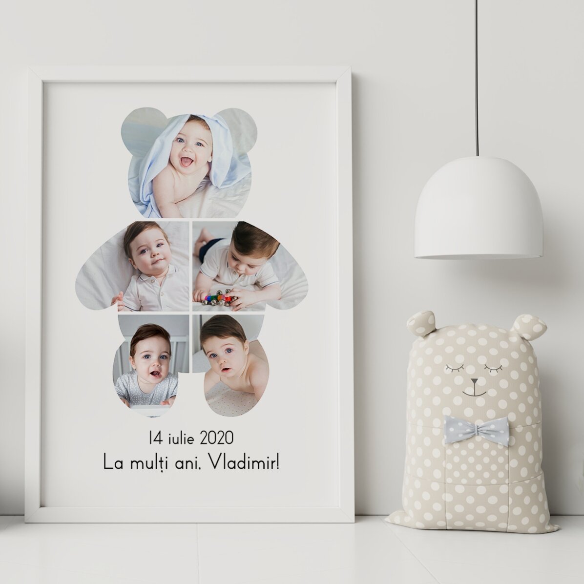 Tableau personnalisé avec un texte et 5 photos - Teddy Bear