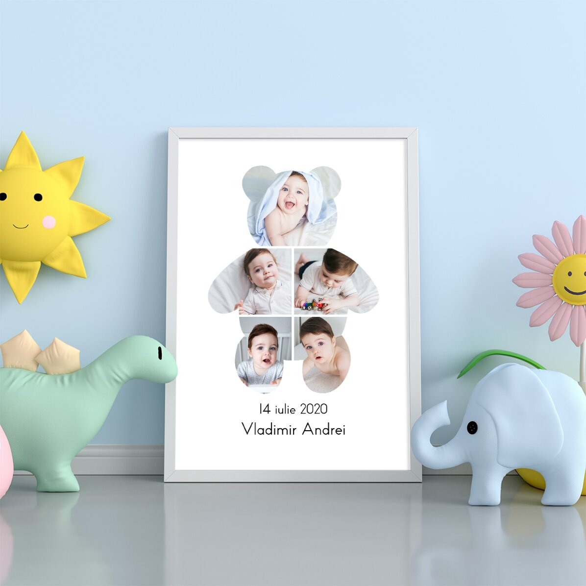 Tableau personnalisé avec un texte et 5 photos - Teddy Bear