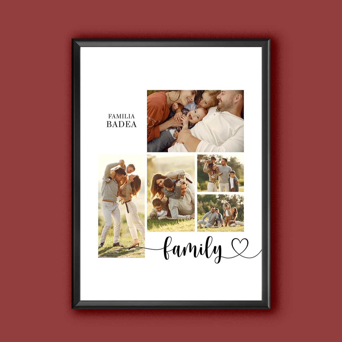 Tableau personnalisé avec un texte et 5 photos - Notre famille